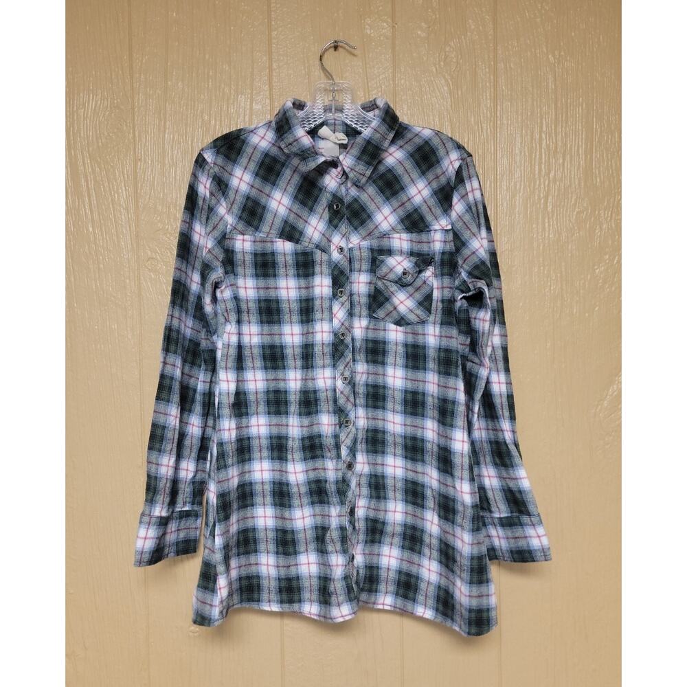 Belle du Tour Western Flannel Button Down Green Plaid sz XL Chest Pocket